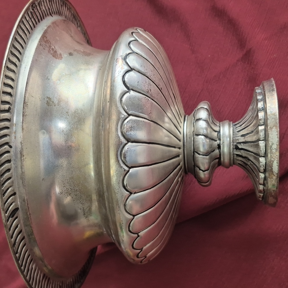 Decorative Silver On Brass Pedestal Bowl - Picture 3 of 4